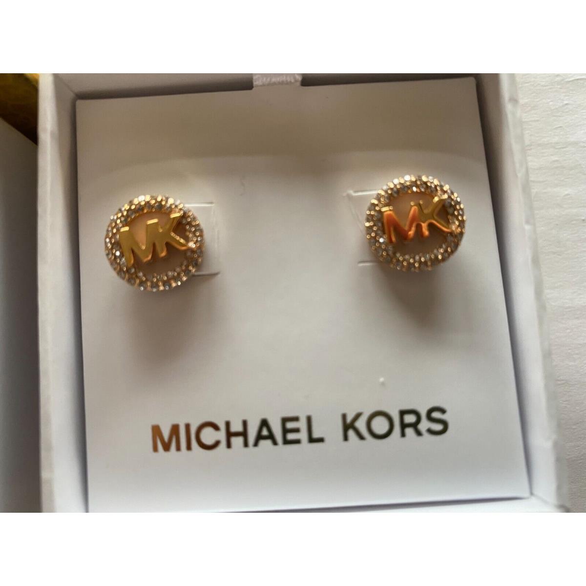 Michael Kors Gold Tone Logo Astor Stud with Matching Necklace