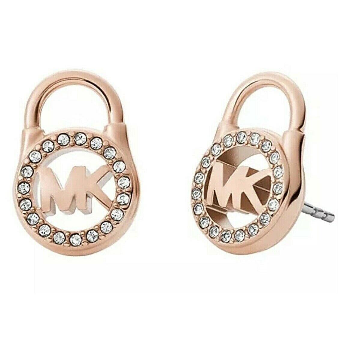 Michael Kors Astor Lock Rose Gold-tone Crystal Pave` Earrings