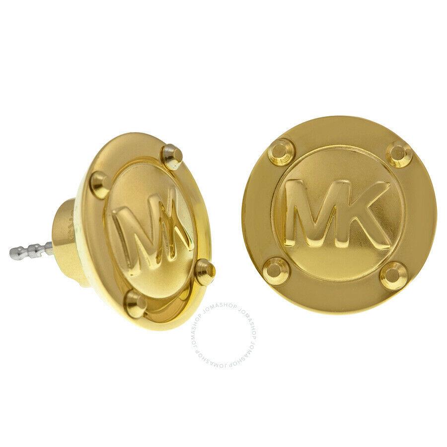 Michael Kors Womens MK Logo Yellow Gold Stainless Steel Stud Earrings MKJ1666710