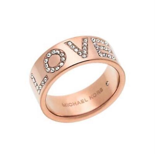 Michael Kors Pave Love Logo Ring Rose Gold SZ 8
