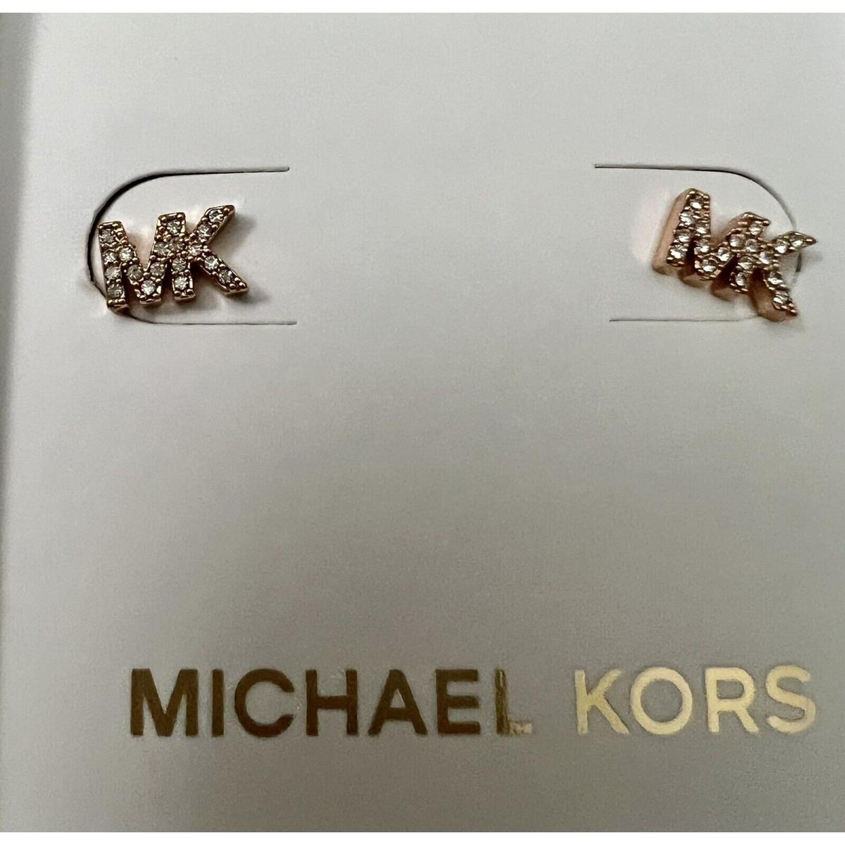 Michael Kors Rose Gold Tone MK Crystal Stud Earrings