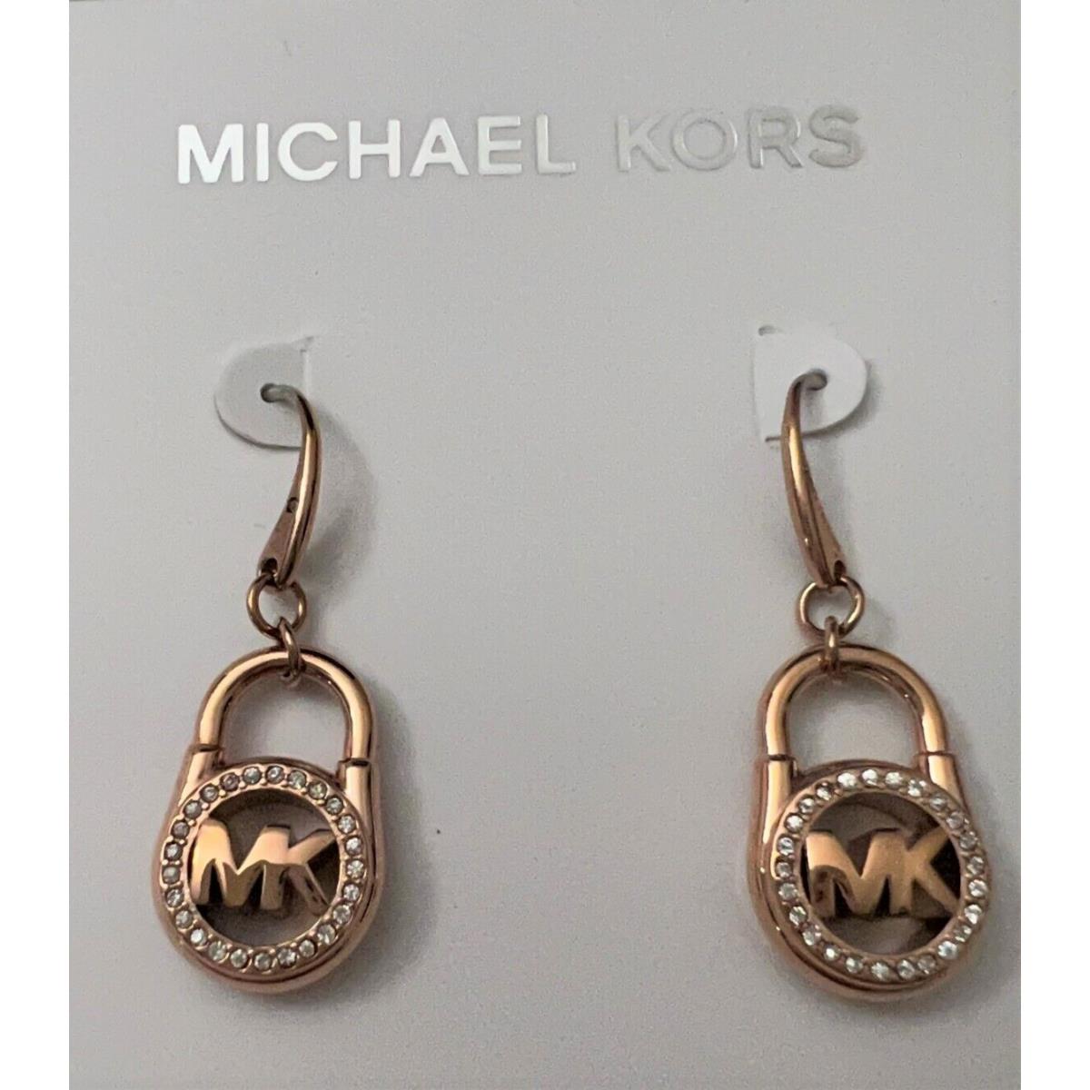 Michael Kors Logo Padlock Rose Gold Drop Earrings MKJ7394791