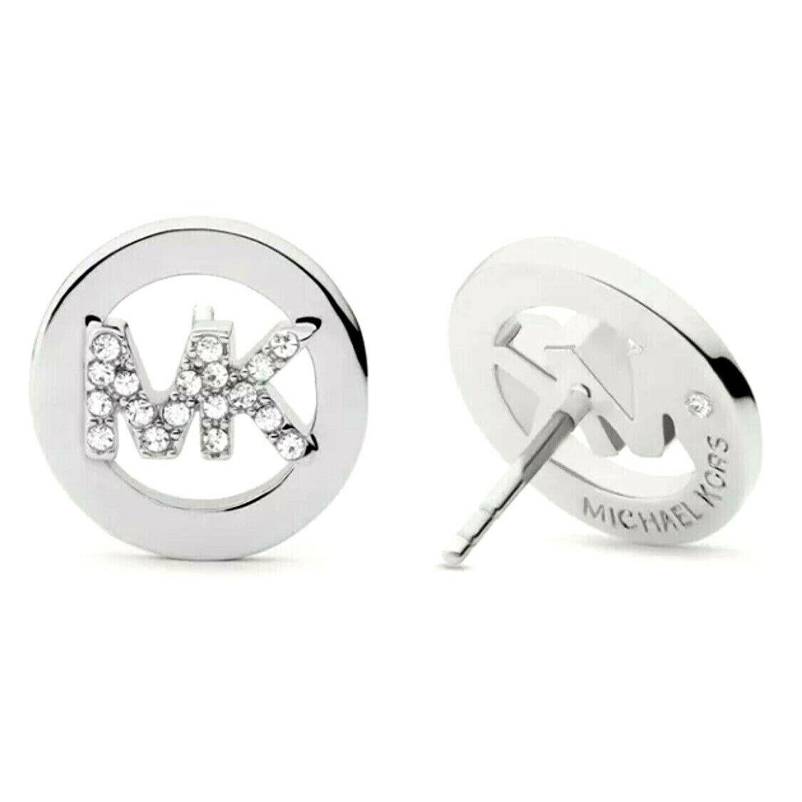 Michael Kors Silver-tone Crystal Pave` Monogram Stud Earrings
