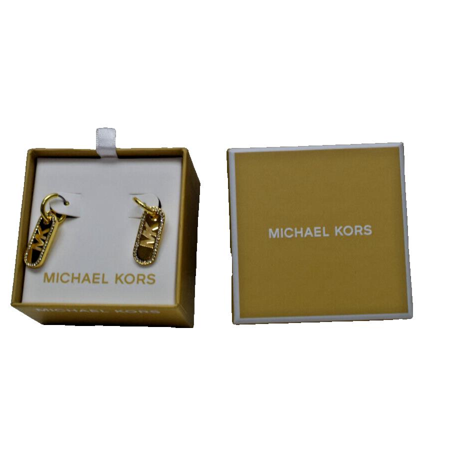 Michael Kors Hoop Pave Logo Drop Earrings Goldtone MKJX8030710