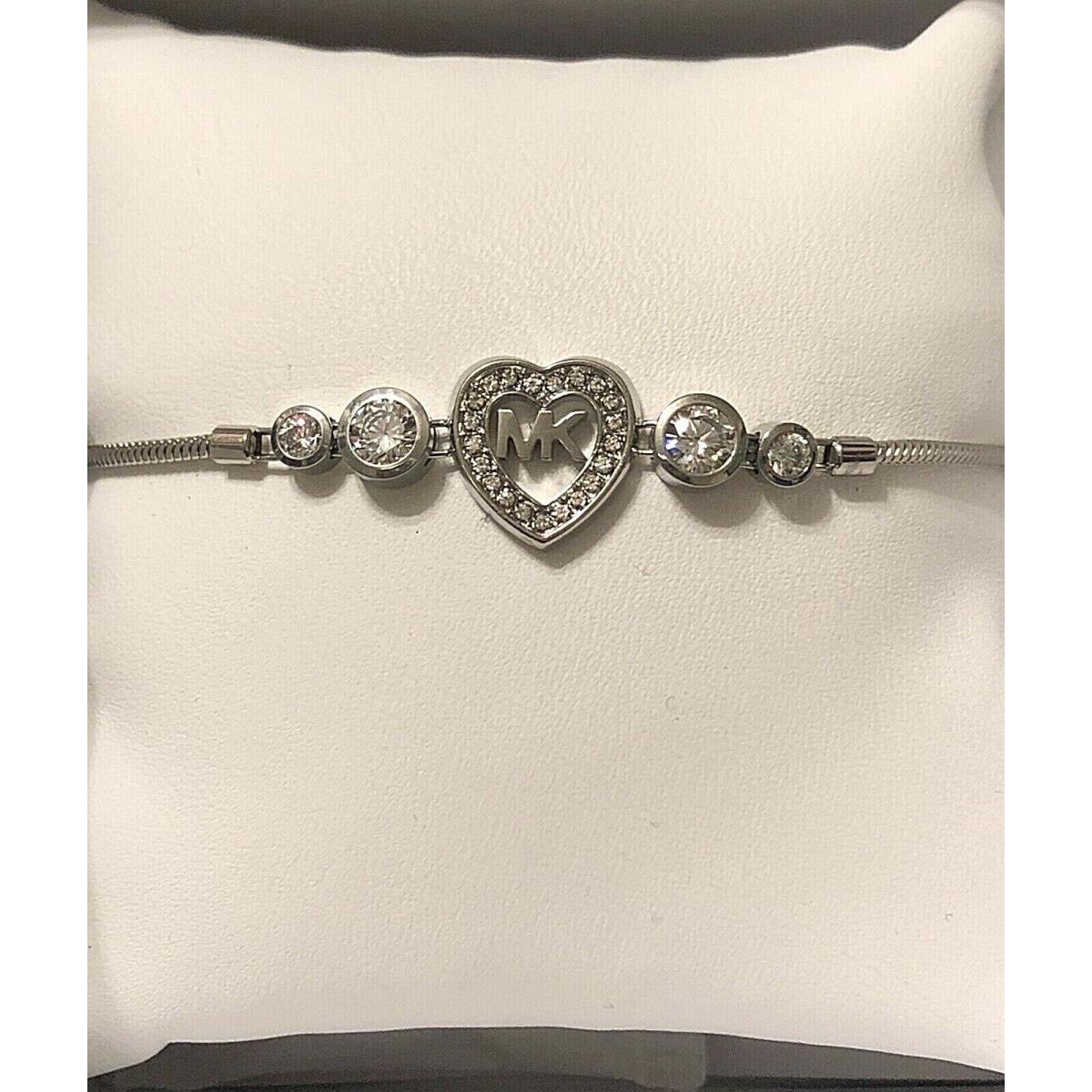 Michael Kors Silver-tone Crystal Heart Pave` Slider Bracelet