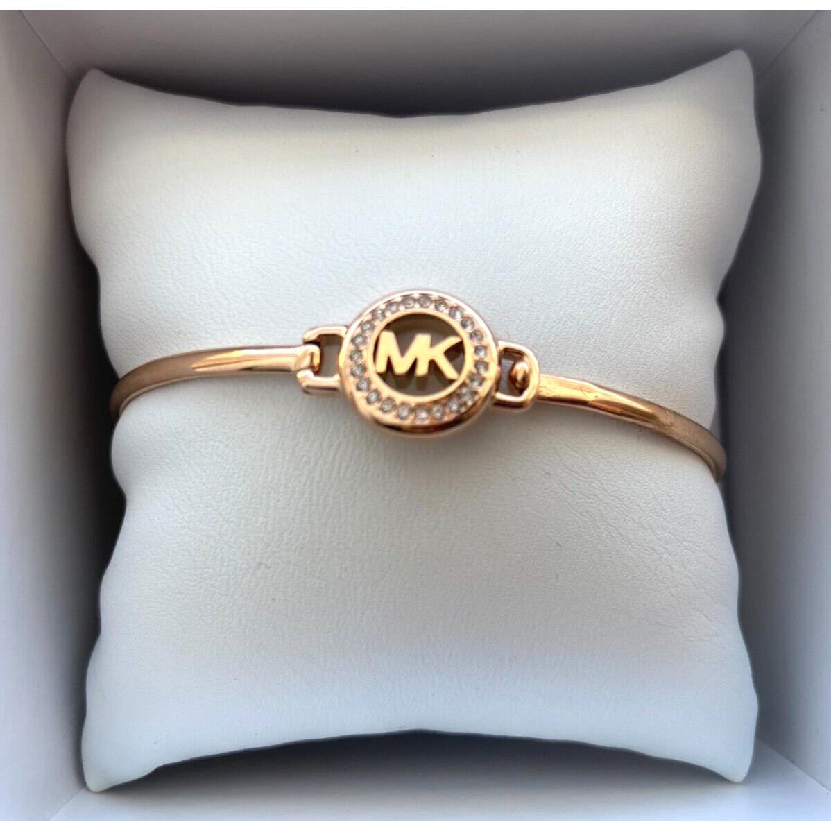 Michael Kors Pave MK Logo Rose Gold Tone Bangle Bracelet MKJX6521791