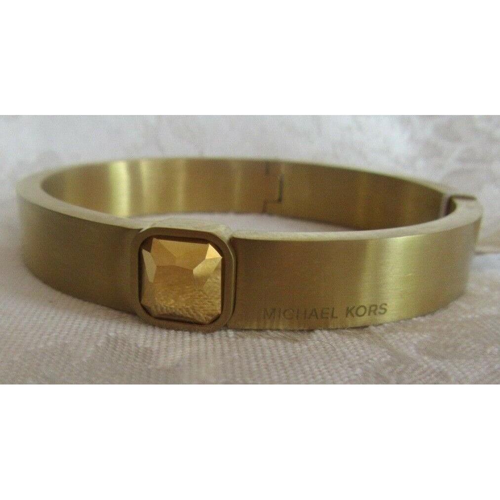 Michael Kors Emerald Cut Gold Tone Crystal Brushed Gold-tone Bangle