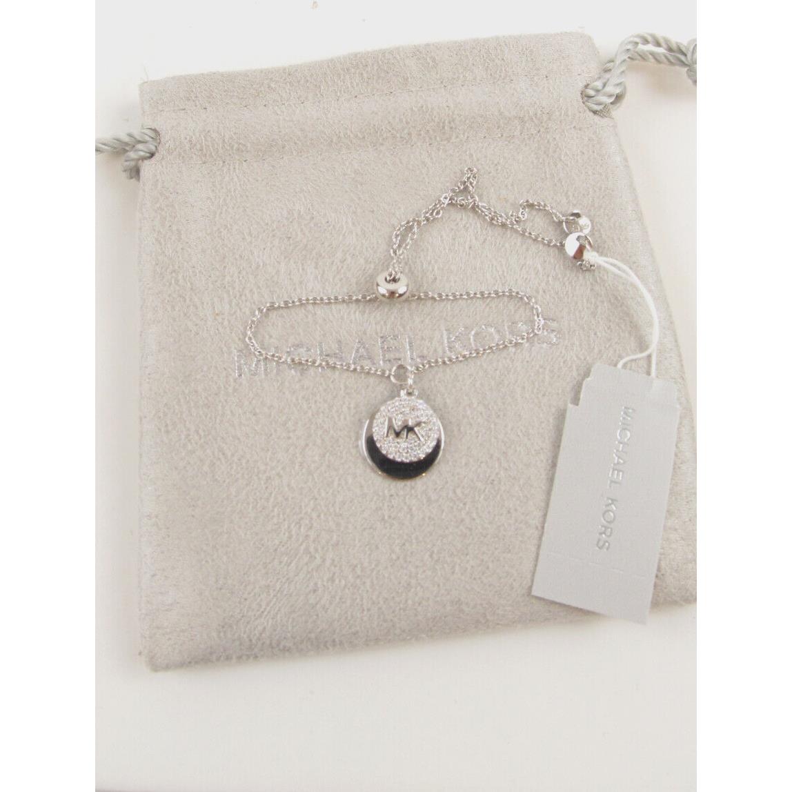 Michael Kors Sterling Silver Pave Logo Engravable Disc Slider Bracelet