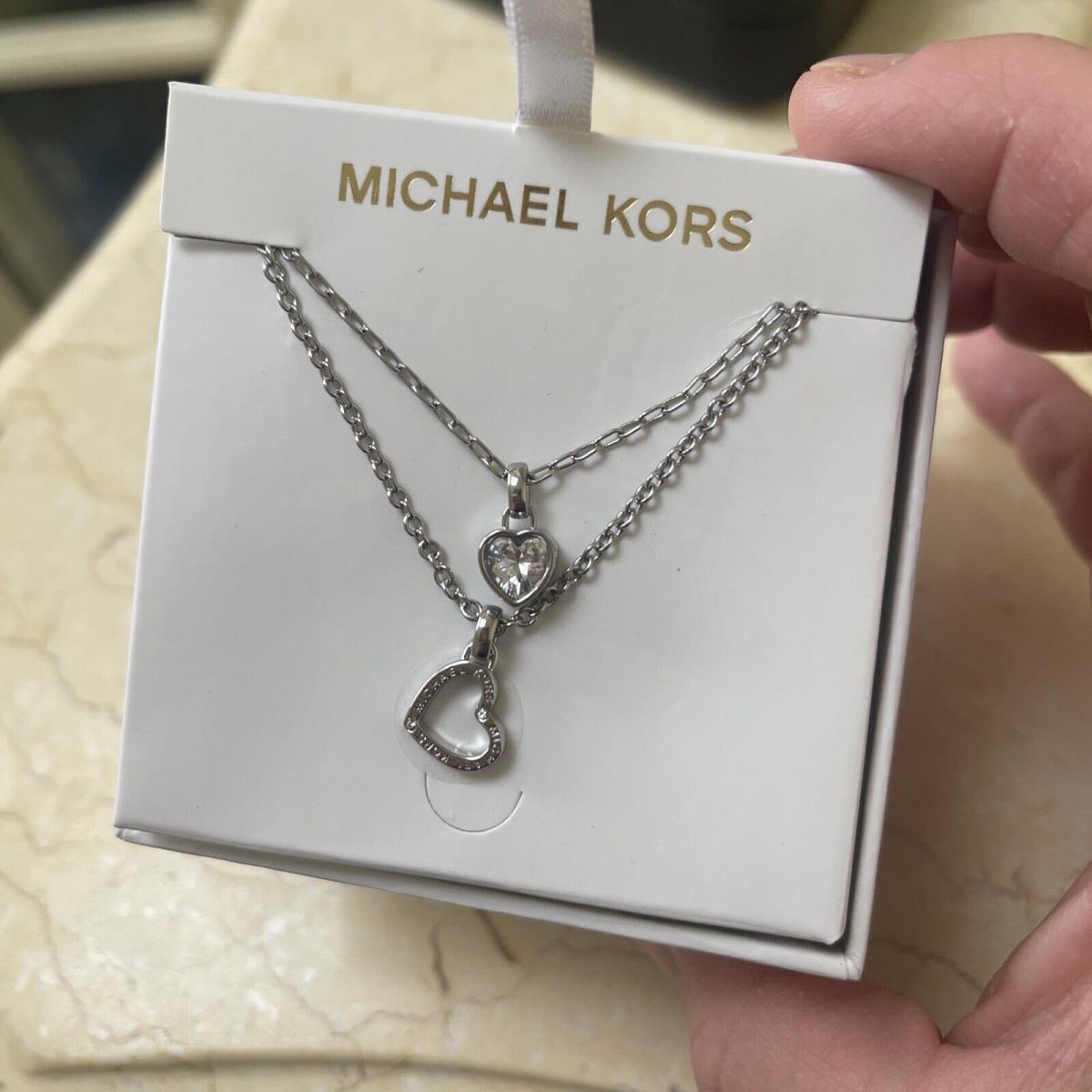 MK Heart Michael Kors Silvertone 2 Strand Necklace with Pendants 16 - 18