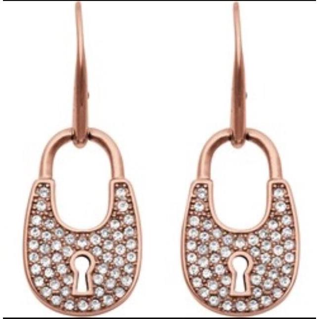 Michael Kors Heritage Padlock Pav Drop Earrings MKJ4891 Rose Gold Tone