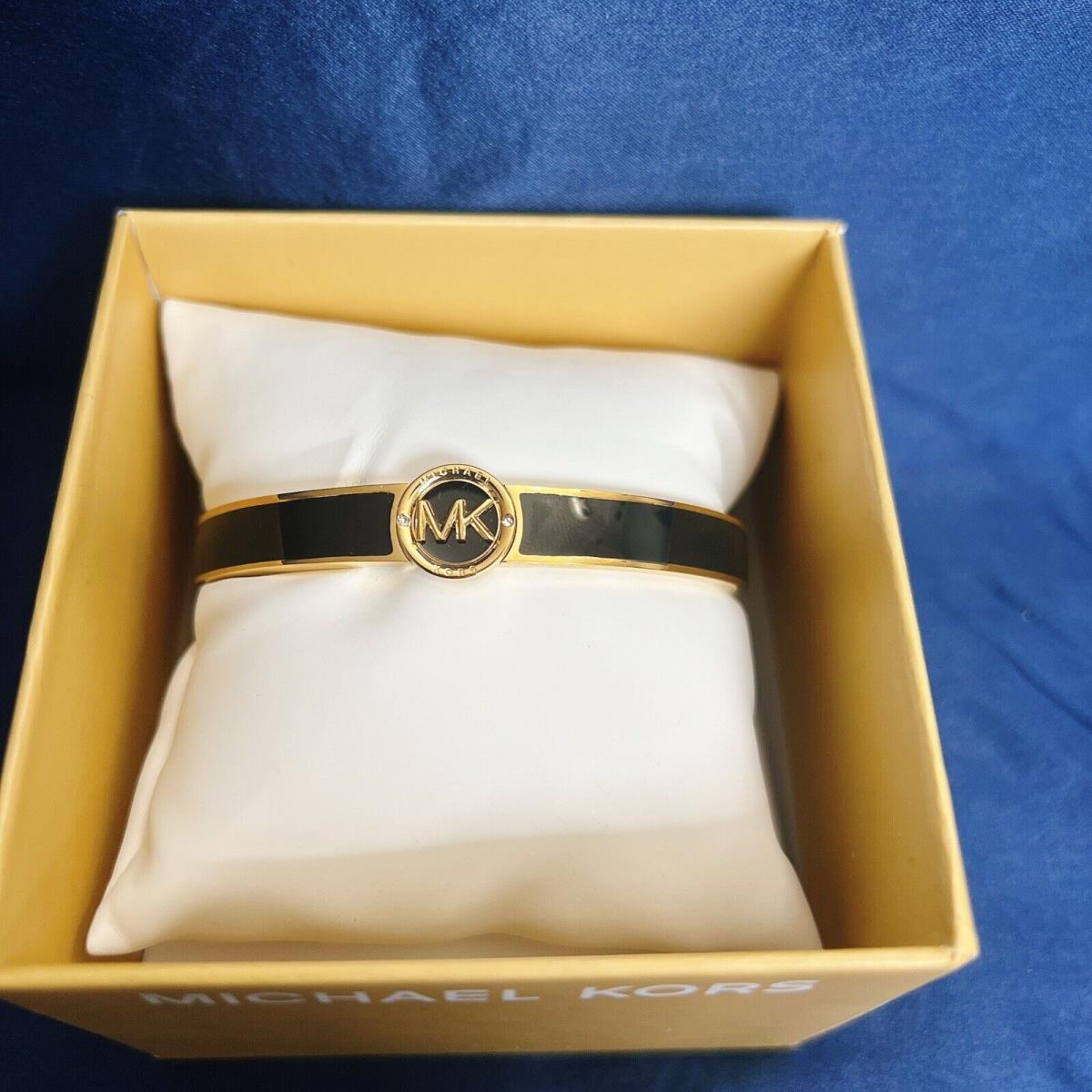 Michael Kors Haute Gold-tone Black Enamel Logo Bangle Womens Bracelet