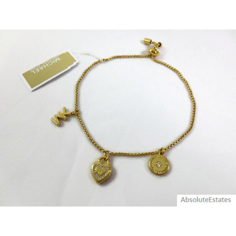 Michael Kors Gold Tone Crystal Heart Charm Bracelet MKJ7891710