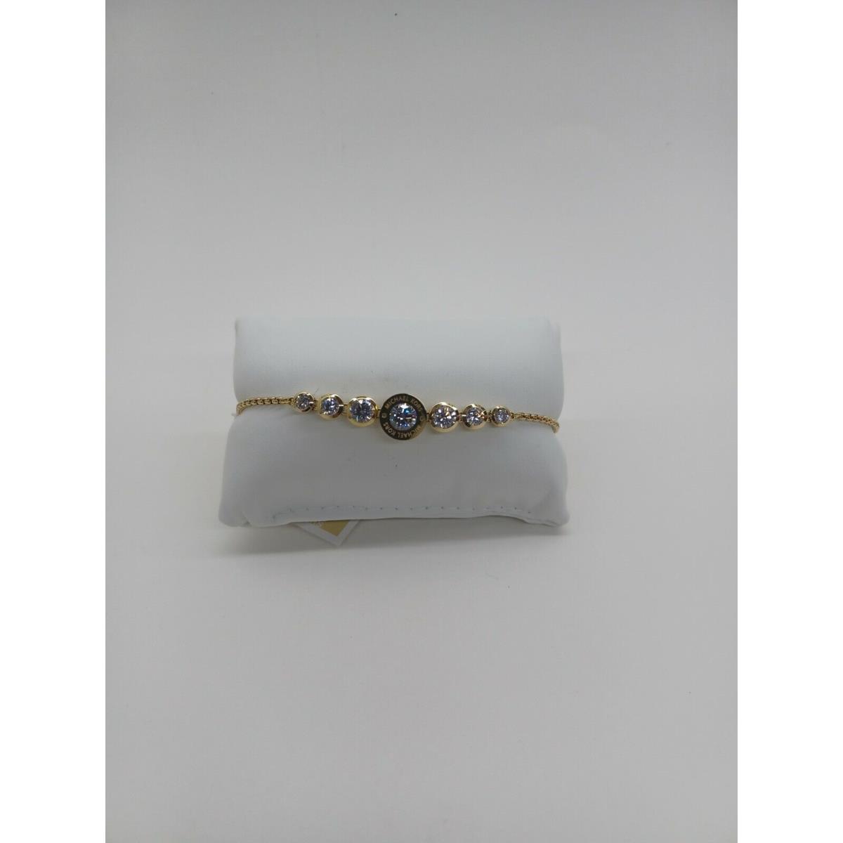 Michael Kors Women`s Stainless Steel Gold Tone Slider Bracelet w Crystal Accents