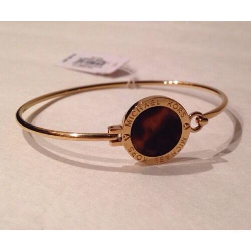 Michael Kors Brilliance Gold Tortoise Disc Hinged Bangle Bracelet