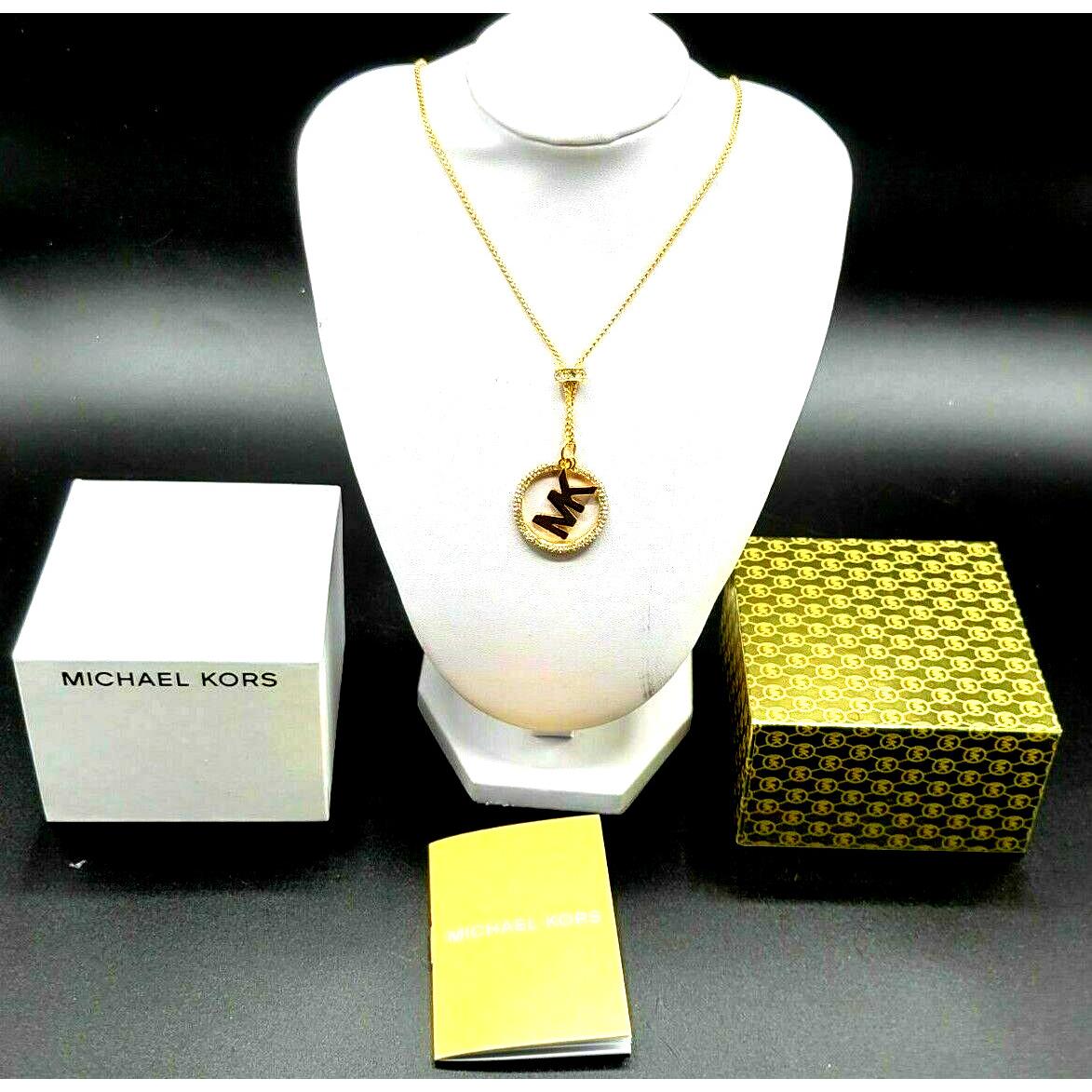 Michael Kors Gold-tone Crystal Pave Logo Necklace MKJX7331710 /