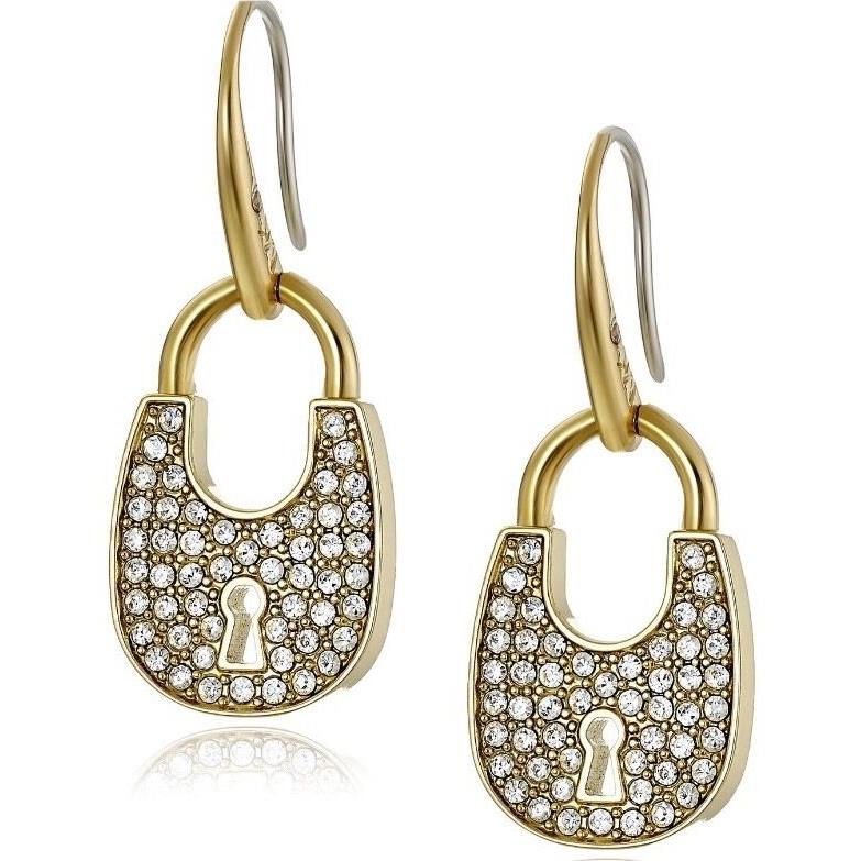 Michael Kors Heritage Padlock Pav Drop Earrings MKJ4889 Gold Tone