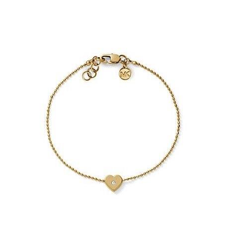 Michael Kors Gold Tone Chain Heart Crystal Charm Thin Bracelet MKJ3493