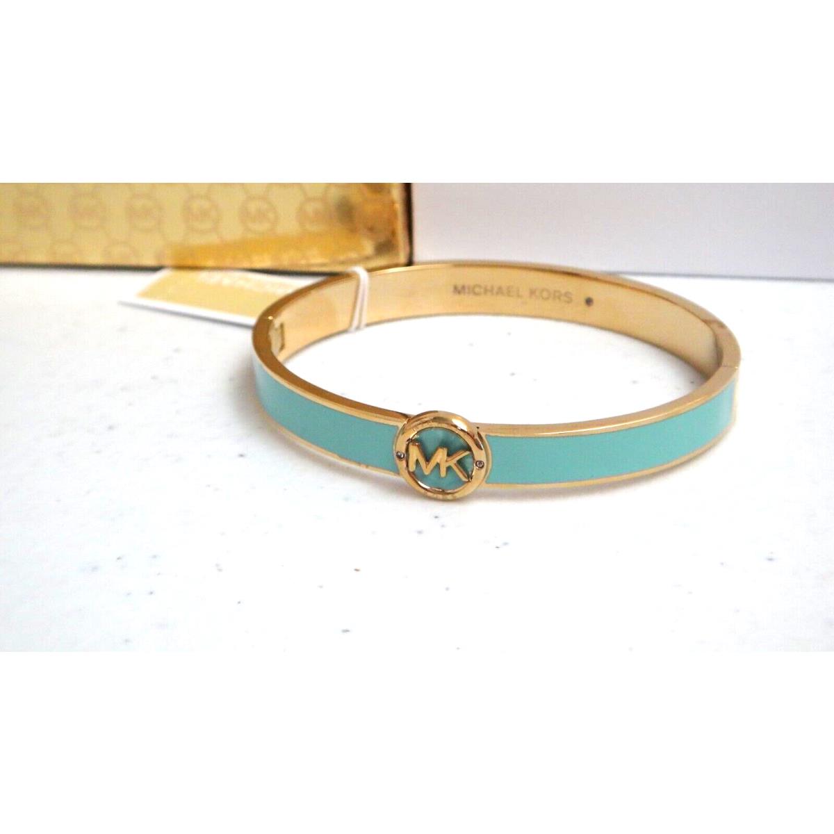 Michael Kors MK Logo Gold Turquoise Enamel Bangle Bracelet MKJ7938710 + MK Box