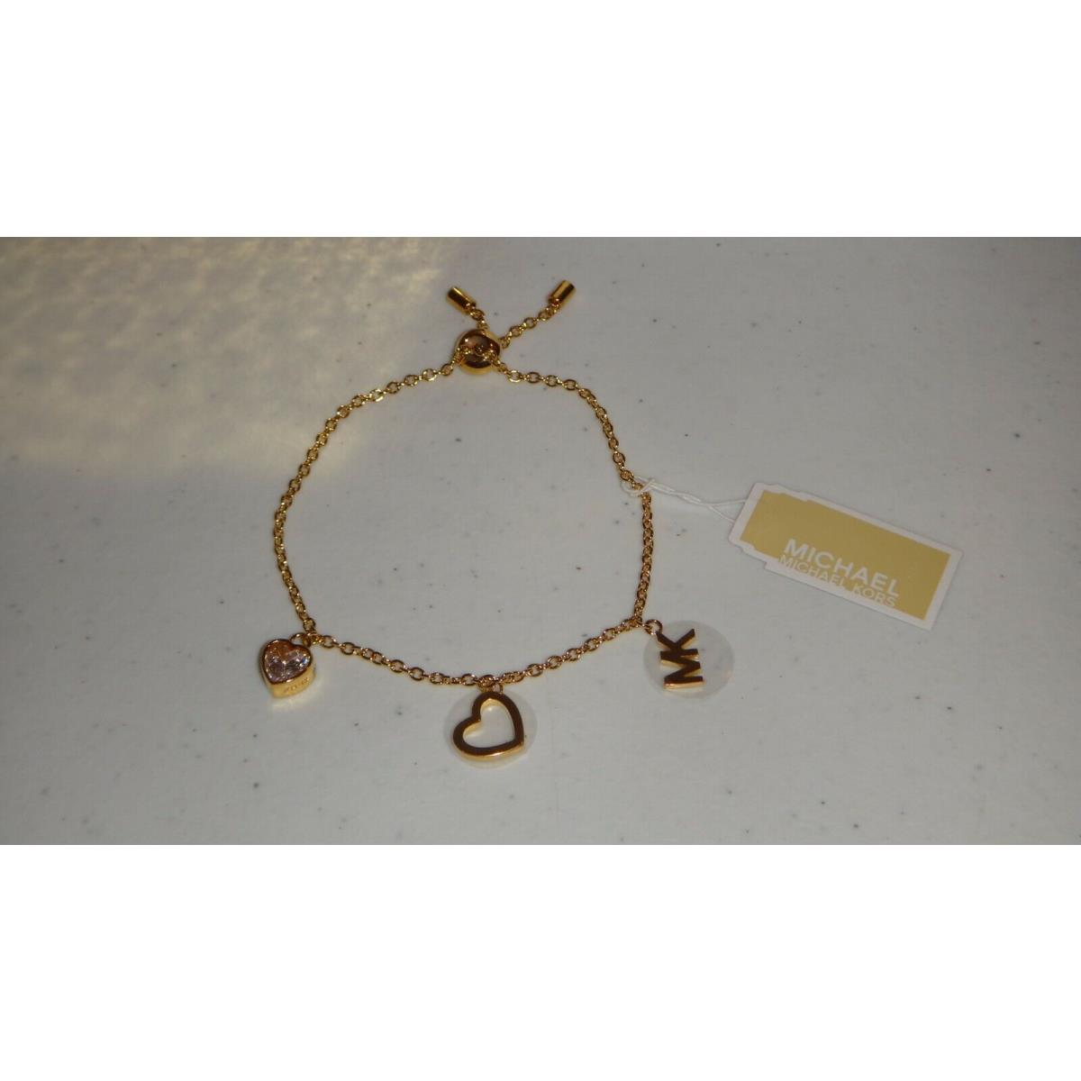 Michael Kors 3-PC MK Logo 2 Hearts Gold Slider Bracelet Crystals MKJ7779710 +box