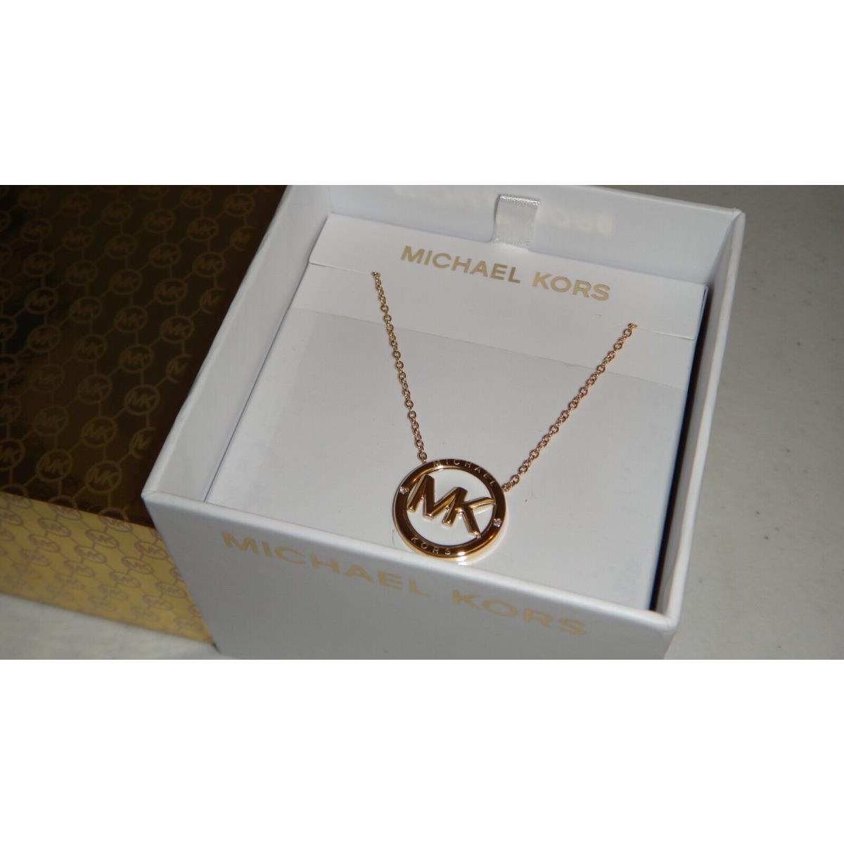 Michael Kors Yellow Gold White Enamel MK Logo Necklace MKJ7871710 + MK Box