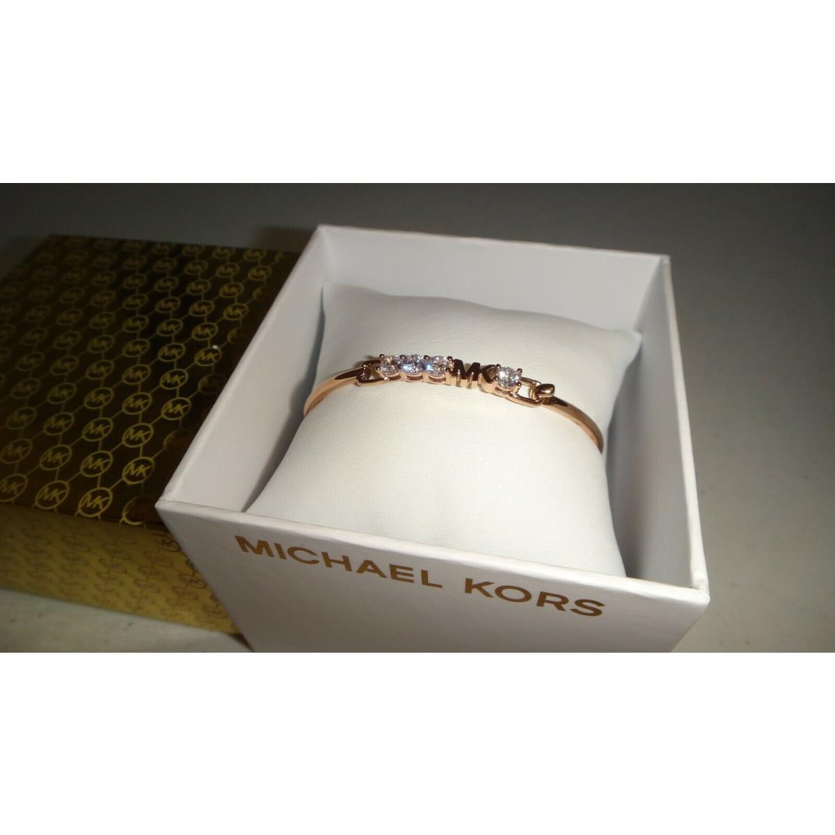 Michael Kors MK Logo Rose Gold S/ Steel Bracelet 4 Crystals MKJ7318791 + MK Box