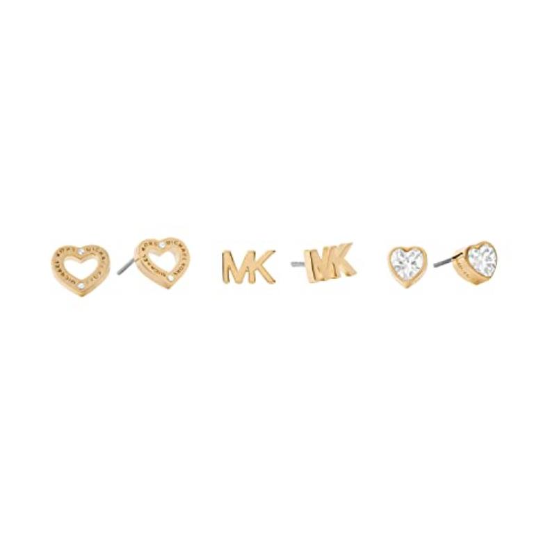 Michael Kors 6-PC Set Yellow Gold Stud Earrings MK Logo Hearts MKJ7795710 +box