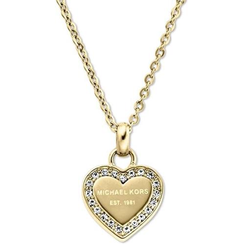 Michael Kors Heritage Hearts MK Logo Gold Necklace Crystals MKJ3969710 + MK Box