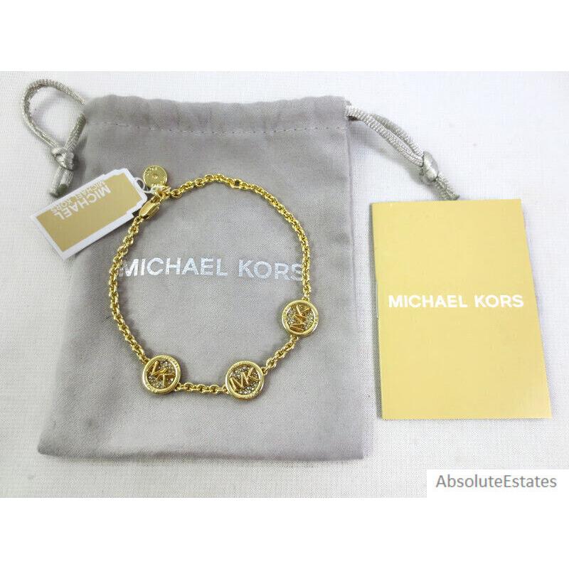 Michael Kors Gold Pave Crystal Chain Round Logo Bracelet MKJ8011710