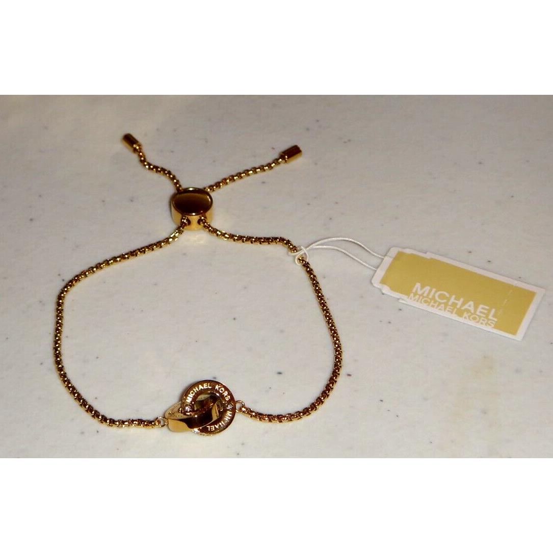 Michael Kors Criss Cross Charm Gold Slider Bracelet Crystals MKJ7334710 + MK Box