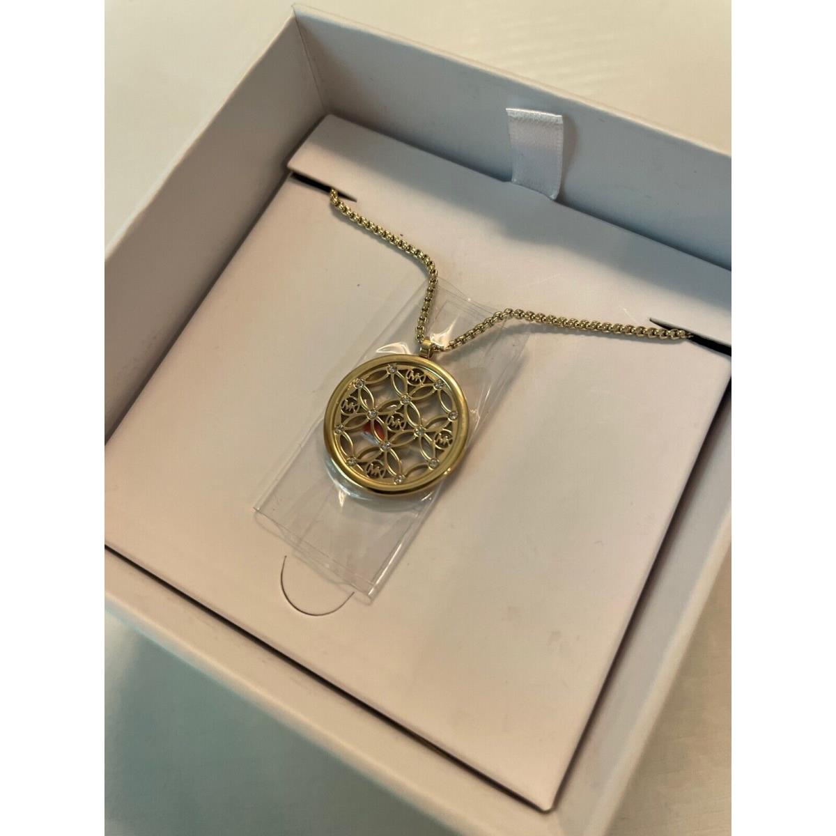 Michael Kors Women`s Heritage MK Monogram Gold Necklace Crystals MKJ4284710 +box