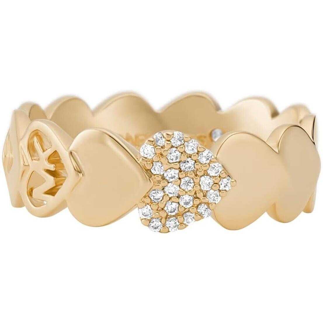 Michael Kors Hearts MK Logo Gold Brass Ring Crystals MKJ7985710 Size 7 +mk Box