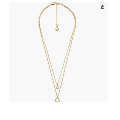 Michael Kors MK Logo Heart Crystal Heart Gold Layered Necklace MKJ7801710 +box