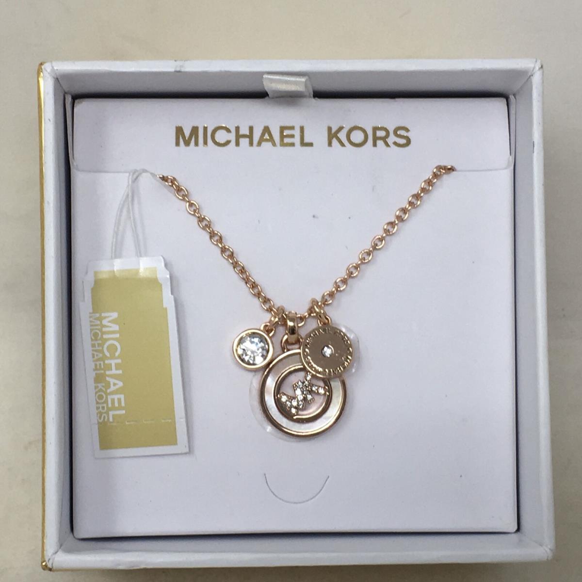 Women`s Michael Kors Crystal Logo Pendant Necklace Size OS - Rose Gold