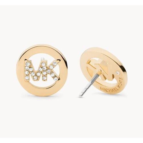 Michael Kors Womens Gold-tone Crystal MK Logo Stud Earrings