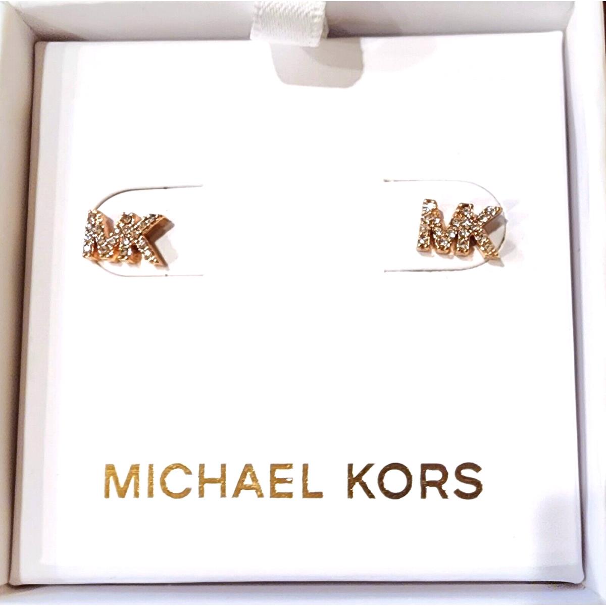 Michael Kors Rose Gold Tone Crystal Pave Stud Earrings MKJX7708