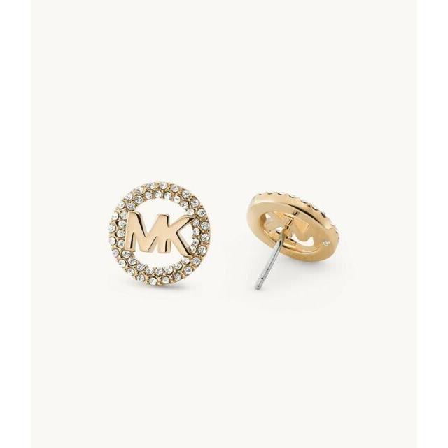 Michael Kors Gold Tone Pave Crystal MK Logo Stud Earrings MKJX3227