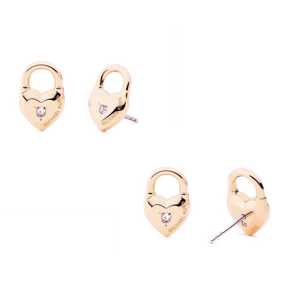 Michael Kors Rose Gold Tone Padlock Crystals Stud Earrings MKJ7424 +box