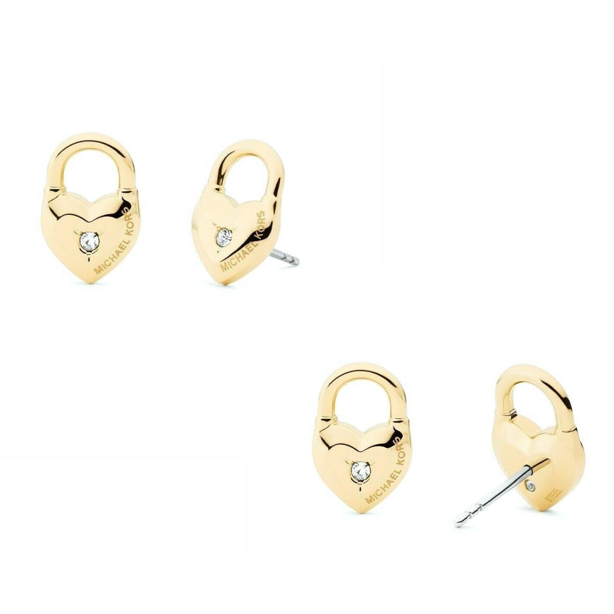 Michael Kors Gold Tone Padlock Crystals Stud Earrings MKJ7422 +box