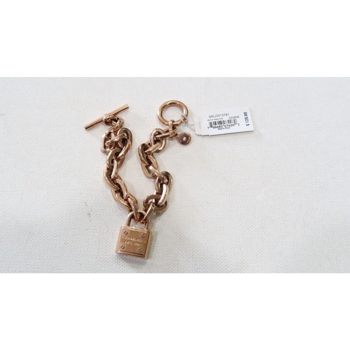 Michael Kors MK Rose Gold Motif Padlock Toggle Bracelet MKJ3313791