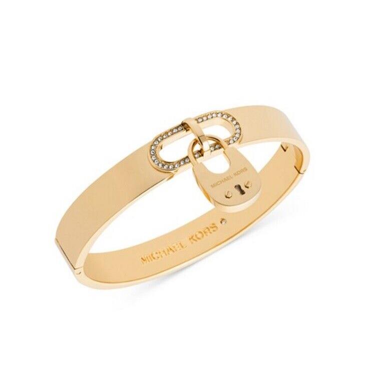 Michael Kors Brand Gold Pave Crystals Padlock Charm Bangle Bracelet