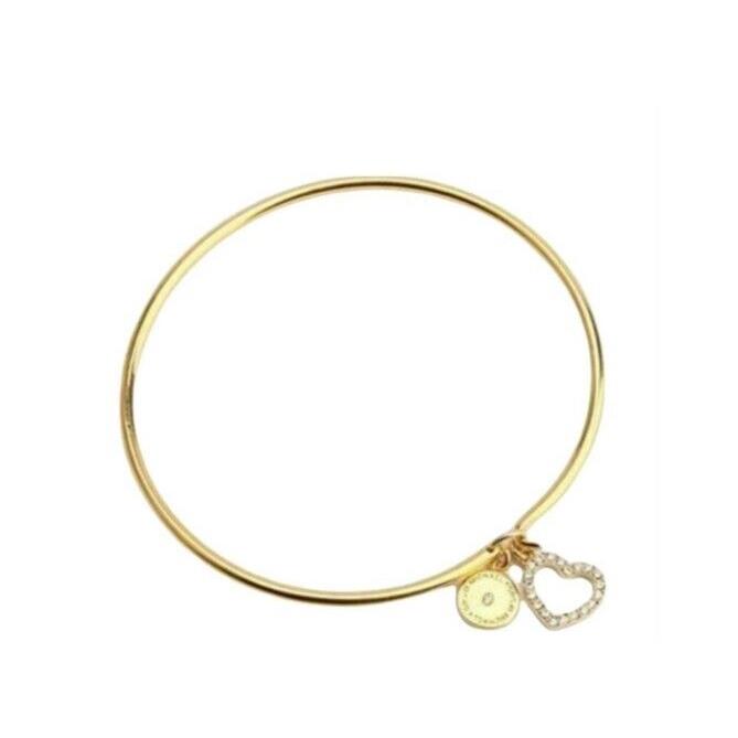 Michael Kors Polished Gold Tone Heart Crystals Hinge Bangle Bracelet MKJX7579