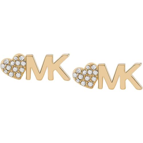Michael Kors Gold Tone Crystals Heart Logo Stud Earrings MKJ7976