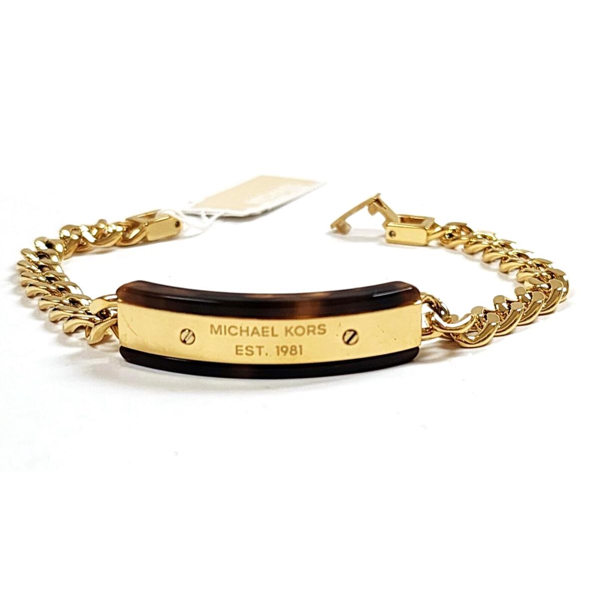 Michael Kors Gold Tone Tortoise Link Chain Plaque Bracelet MKJ5886