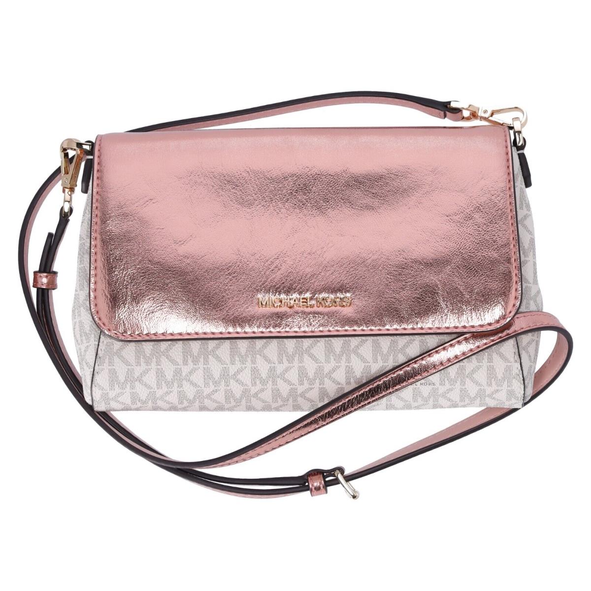 Michael Kors Jet Set MD Convertible Pouchette Crossbody Vanilla MK Pink Metallic