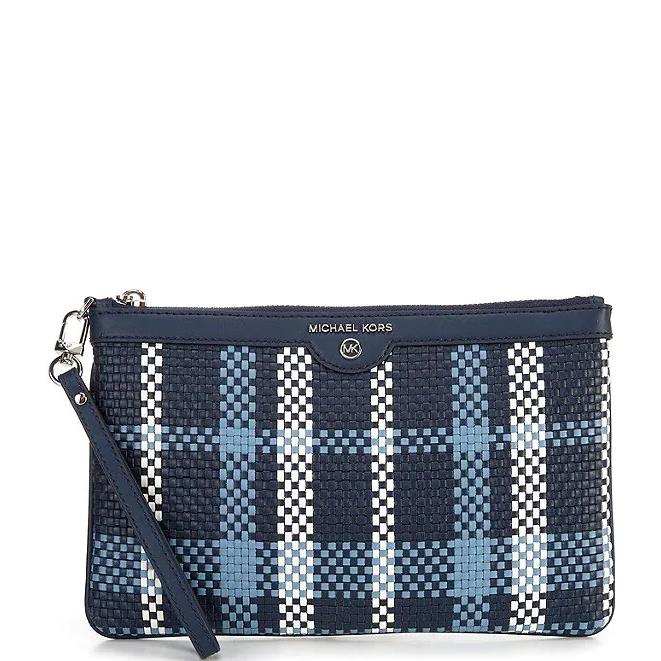 Michael Kors Jet Set Charm Large Zip Pouch Wristlet Weaved Navy Multi