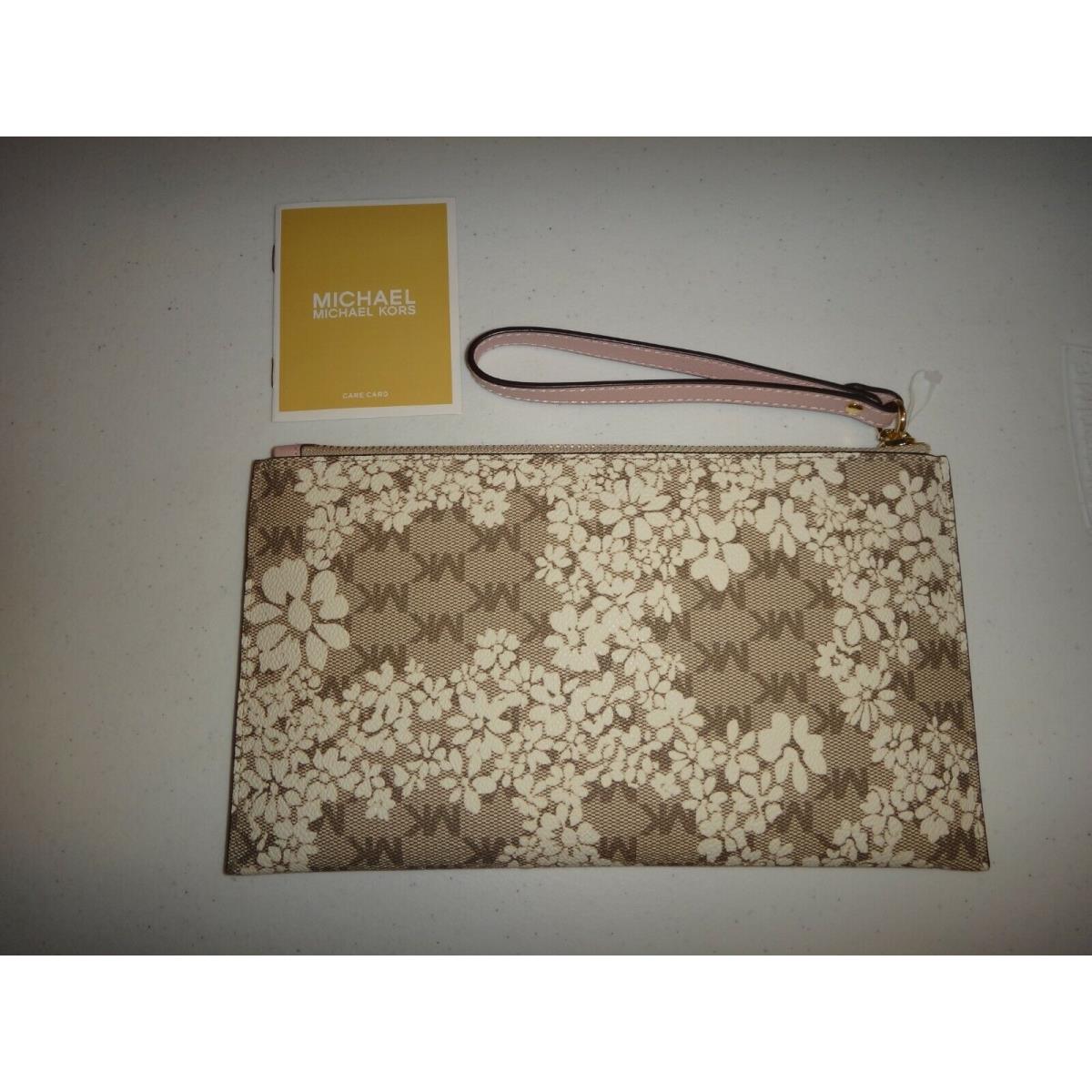 Michael Kors Jet Set MK Signature Floral Clutch LG Wristlet Wallet Natural Multi