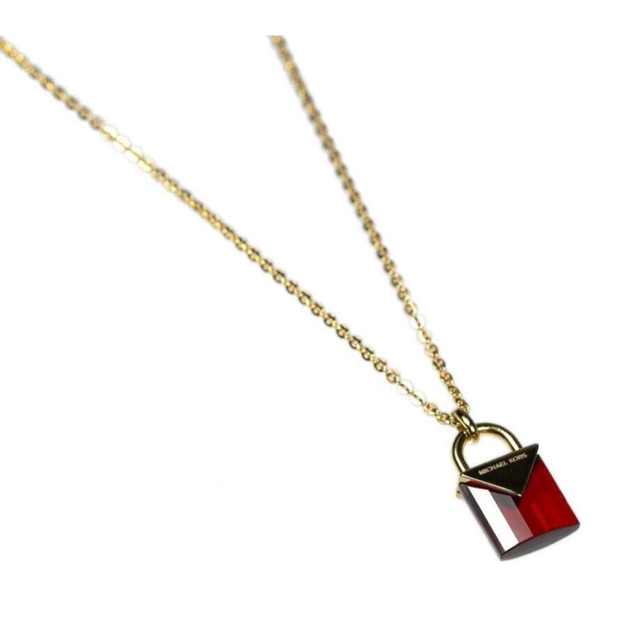 Michael Kors Gold Chain Red Padlock Key Charm Necklace Pendant