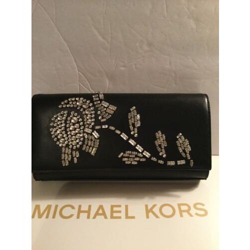 Michael Kors Bellamie Embellished Leather Large East West Clutch Black