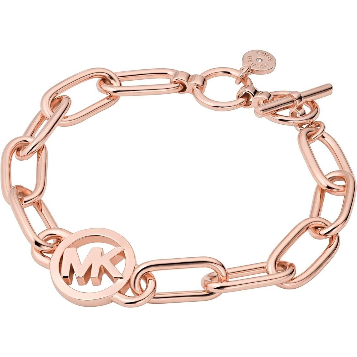 Michael Kors Rose Gold Tone Chain Link Circle Logo Bracelet MKJ7745
