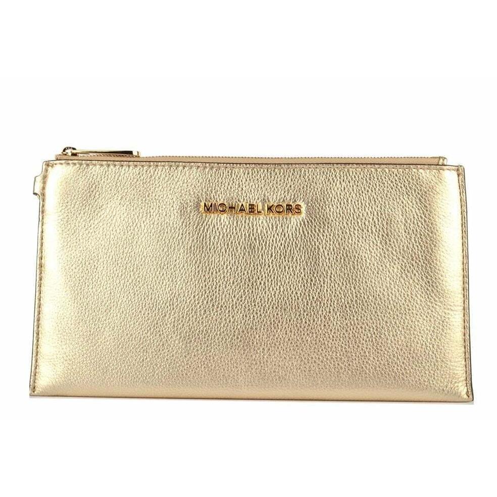 Michael Kors Bedford Large Pebble Leather Zip Wristlet/clutch-pale Gold